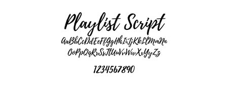 Playlist Script Font Card Cursive font sample of "Playlist Script" with uppercase, lowercase letters, and numbers, ideal for elegant website design.