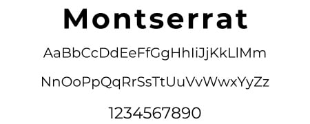 Montserrat font sample displaying uppercase, lowercase letters, and numbers. Ideal for modern website design.