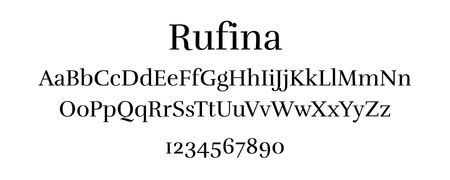 Rufina typeface showing uppercase, lowercase letters, and numbers; elegant serif font ideal for refined website design.