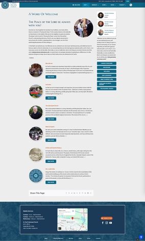 St. Paul’s Episcopal Church – Meet Responsive website design features a welcome message, images with captions, contact info, and a map, designed for a religious community.