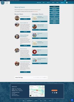 St. Paul’s Episcopal Church – News & Events Webpage with a clean website design showcasing news, recent posts, and upcoming events. Includes navigation menu and contact details at the bottom.